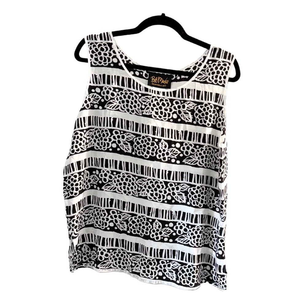 Bob Mackie Wearable Art 100% Silk Black & White Tank Blouse | Size Large